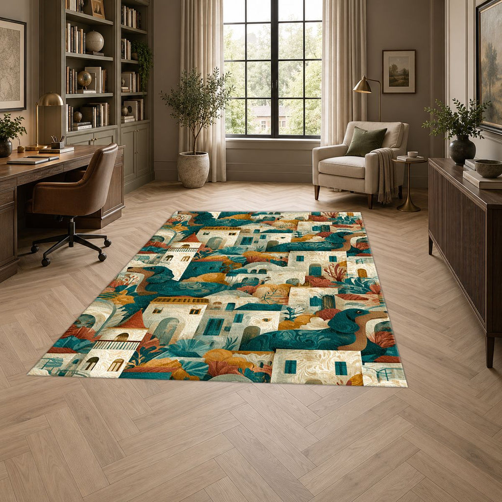 Mediterranean Village Pattern printed area rug