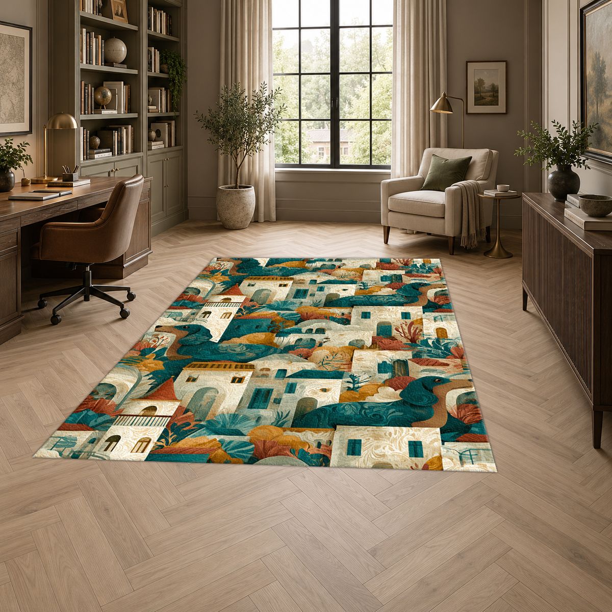Mediterranean Village Pattern printed area rug
