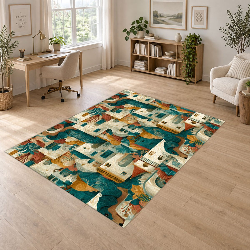 Mediterranean Village Pattern printed area rug