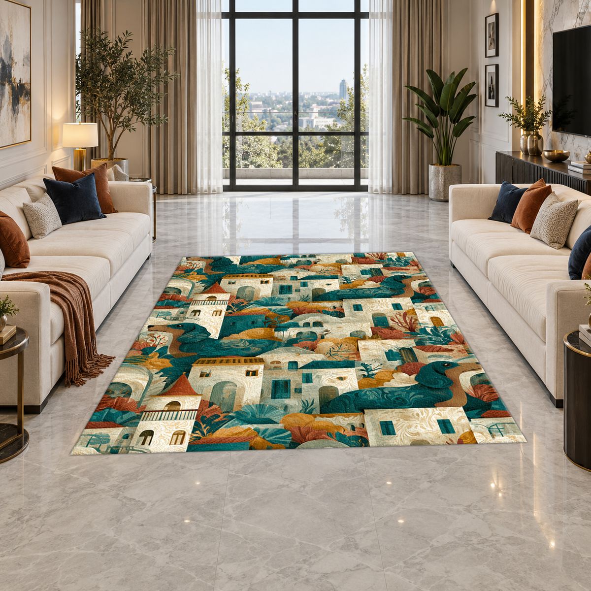 Mediterranean Village Pattern printed area rug