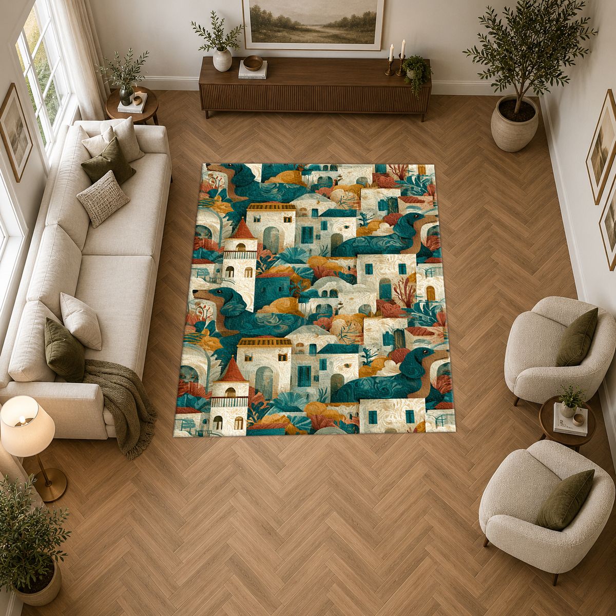 Mediterranean Village Pattern printed area rug
