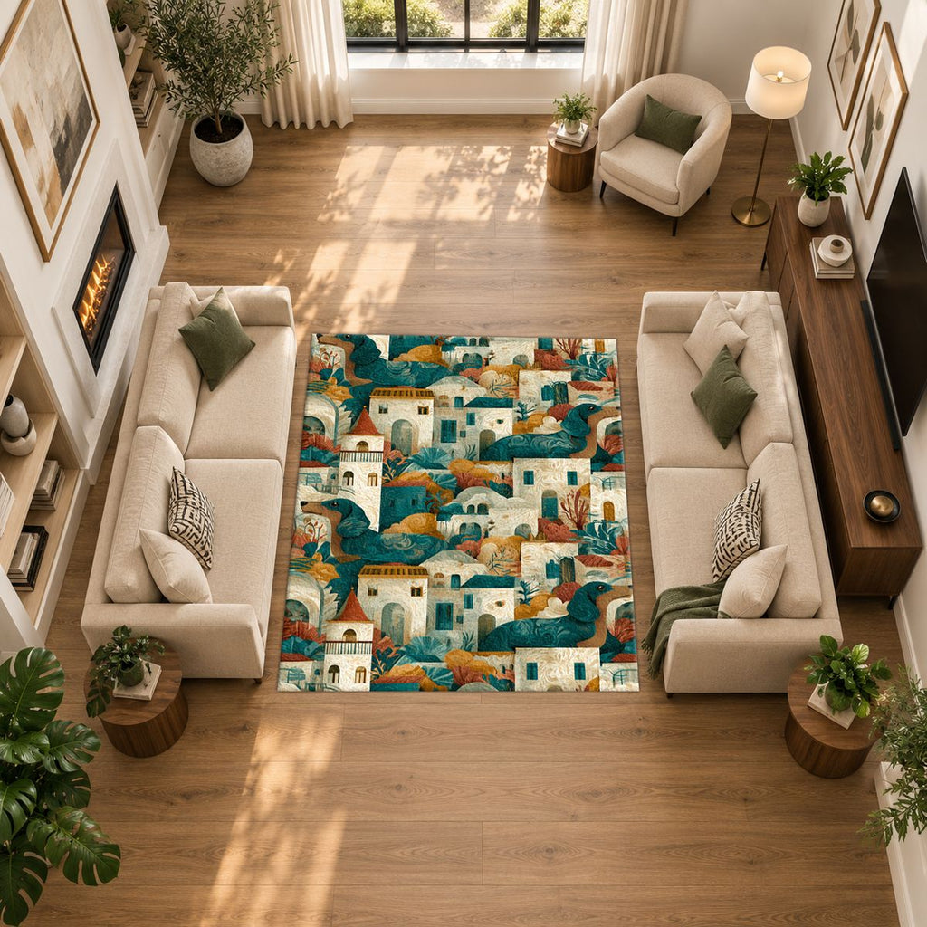 Mediterranean Village Pattern printed area rug