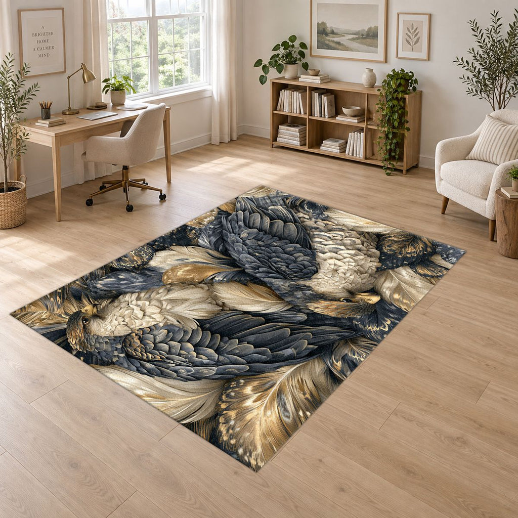 Gray Eagles Feather Pattern printed area rug