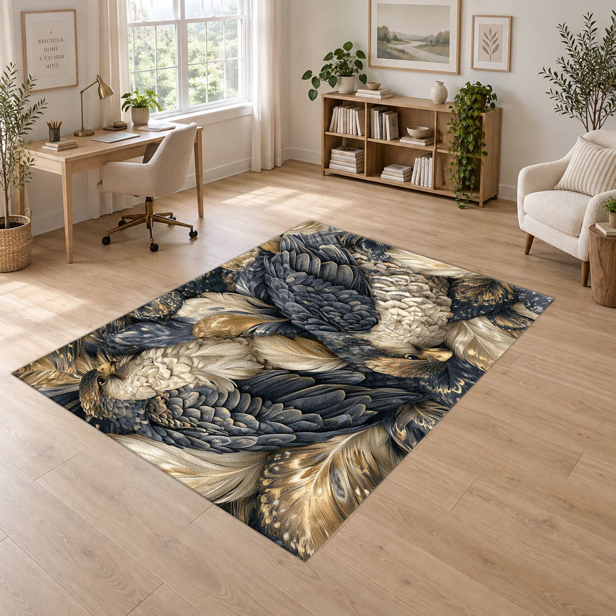 Gray Eagles Feather Pattern printed area rug