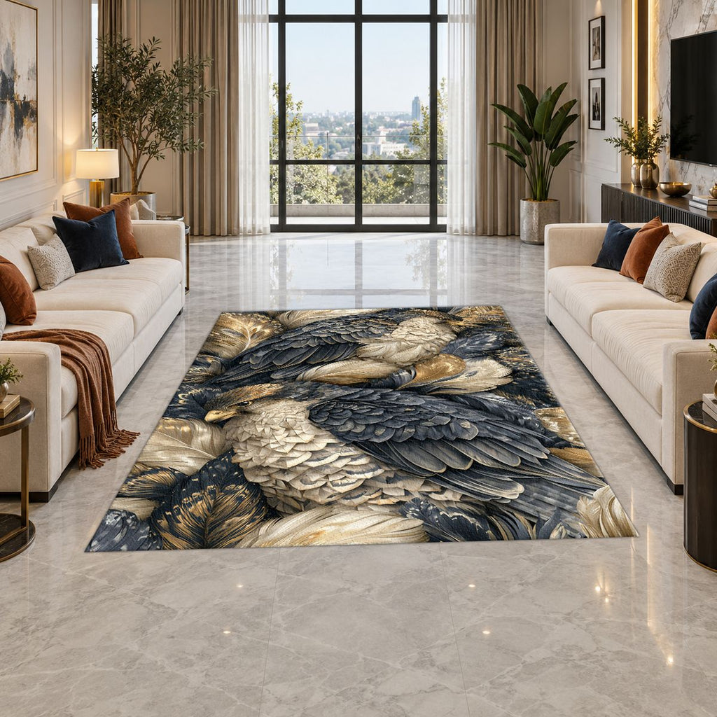 Gray Eagles Feather Pattern printed area rug