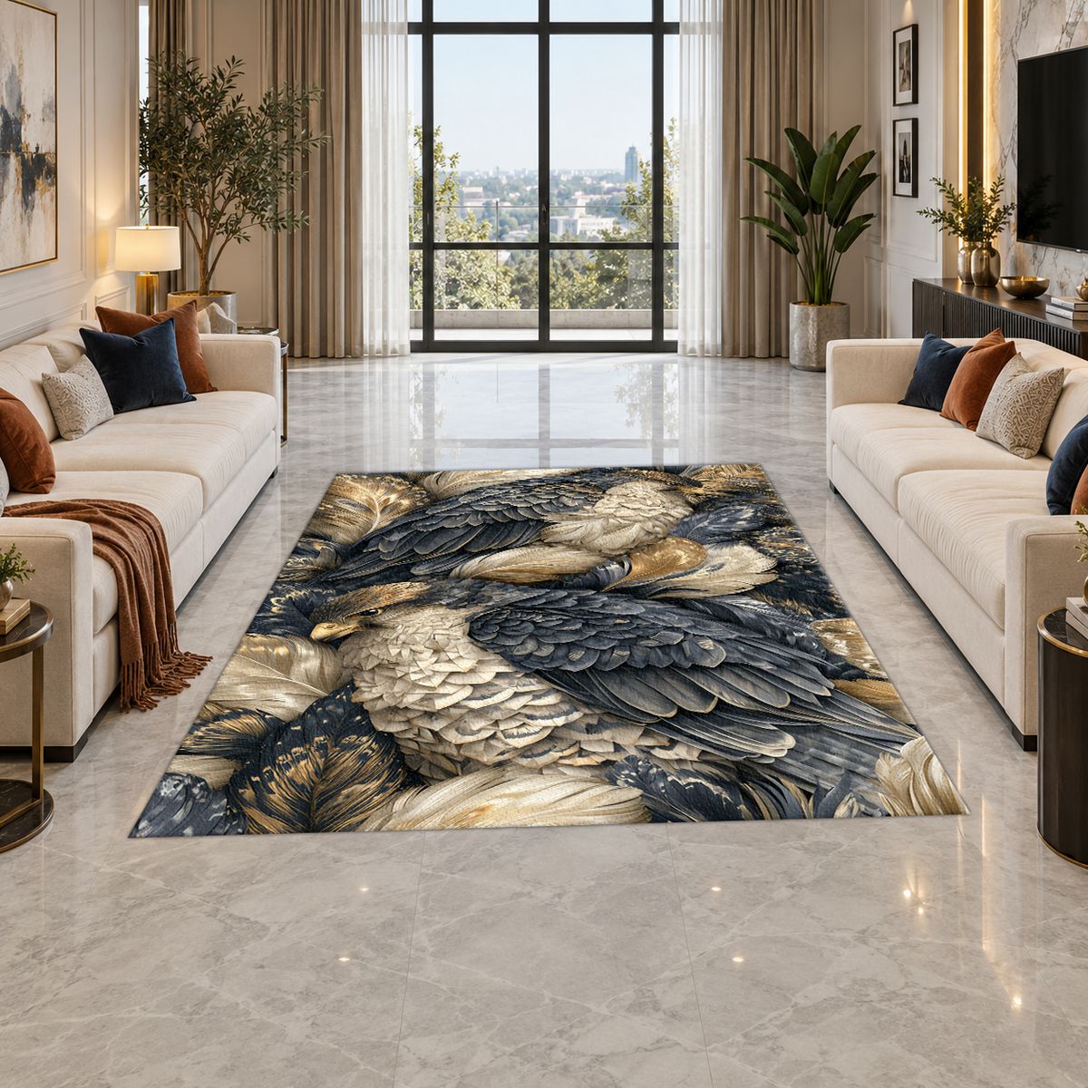 Gray Eagles Feather Pattern printed area rug