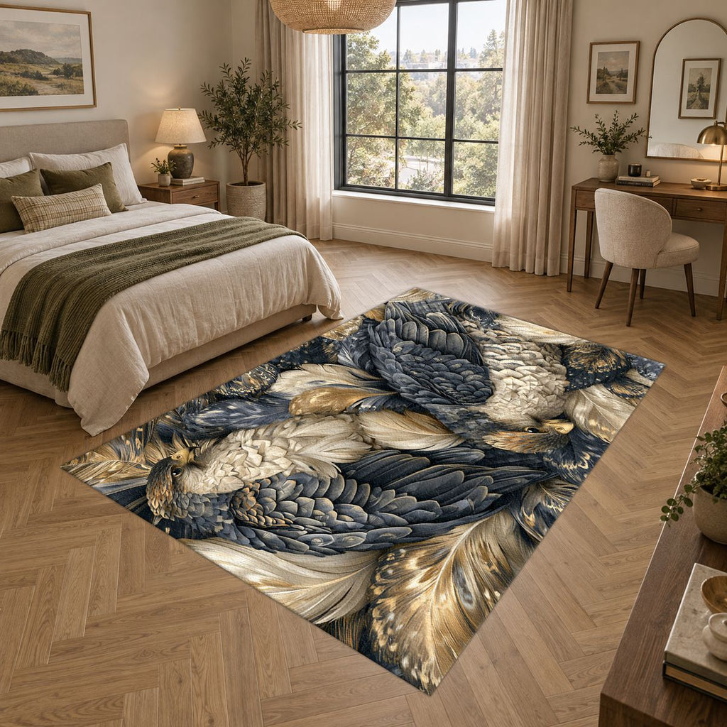 Gray Eagles Feather Pattern printed area rug