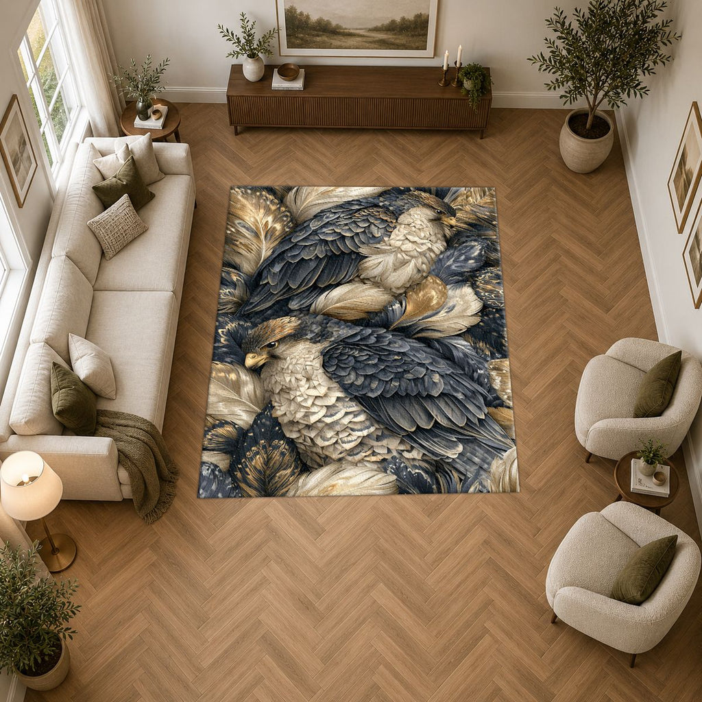 Gray Eagles Feather Pattern printed area rug