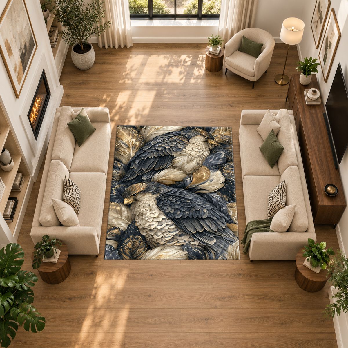 Gray Eagles Feather Pattern printed area rug