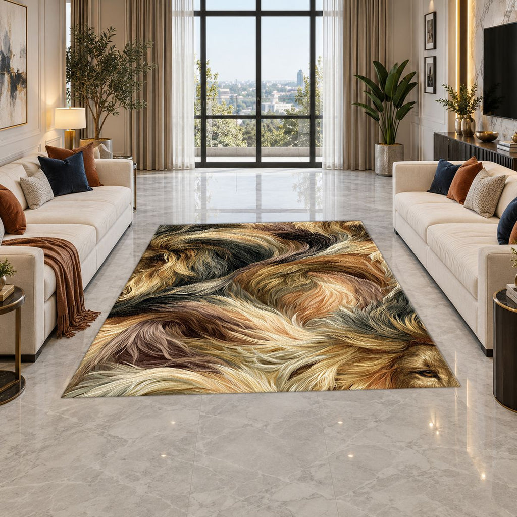 Golden Brown Faux Fur Swirl printed area rug