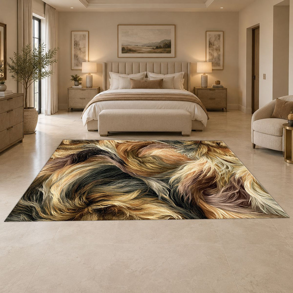 Golden Brown Faux Fur Swirl printed area rug