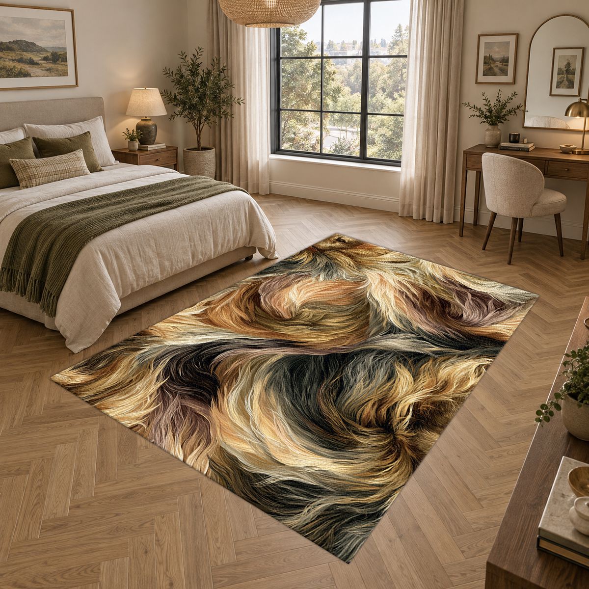 Golden Brown Faux Fur Swirl printed area rug