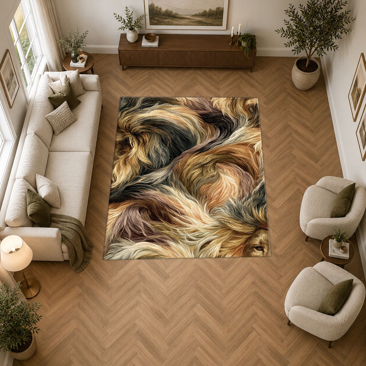 Golden Brown Faux Fur Swirl printed area rug