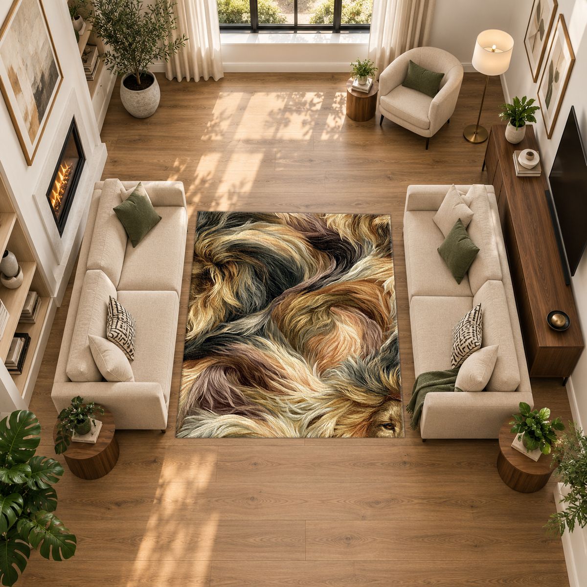 Golden Brown Faux Fur Swirl printed area rug