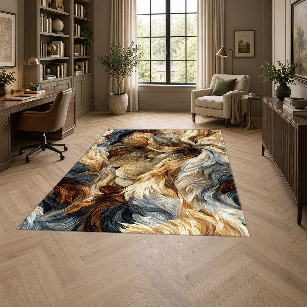 Cream and Black Fur Swirl printed area rug