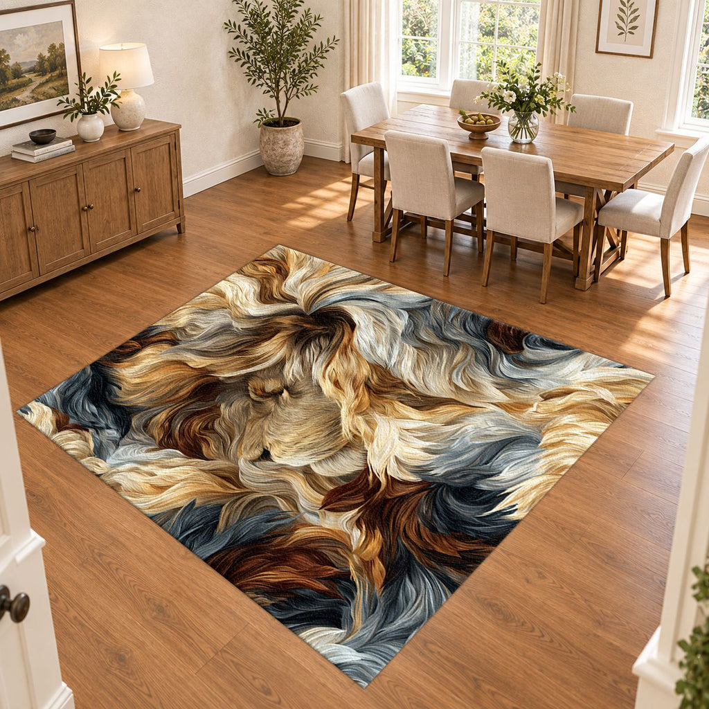 Cream and Black Fur Swirl printed area rug