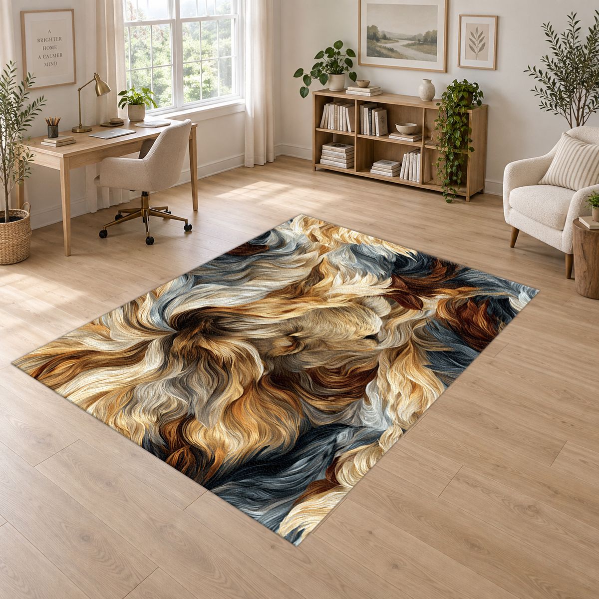 Cream and Black Fur Swirl printed area rug