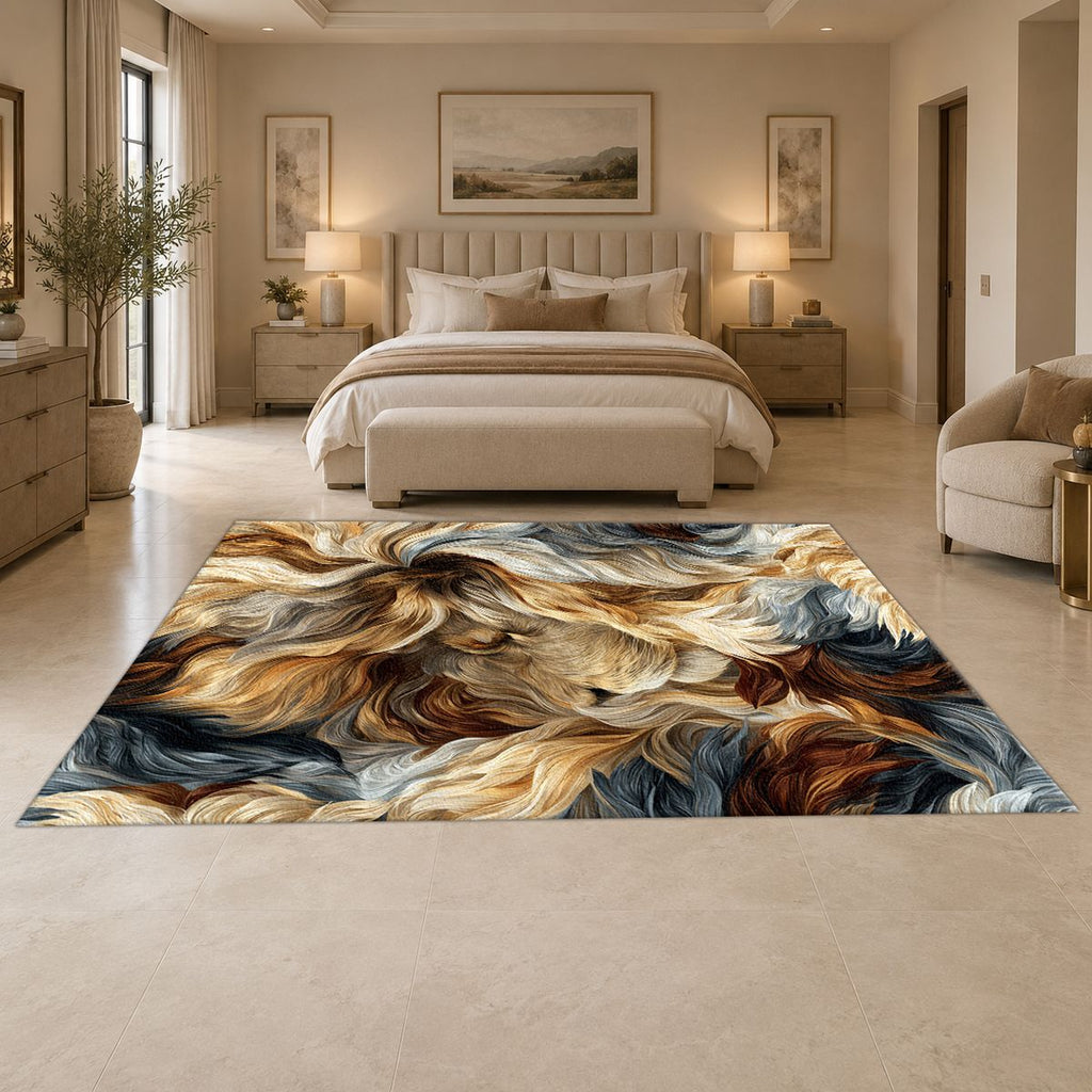 Cream and Black Fur Swirl printed area rug