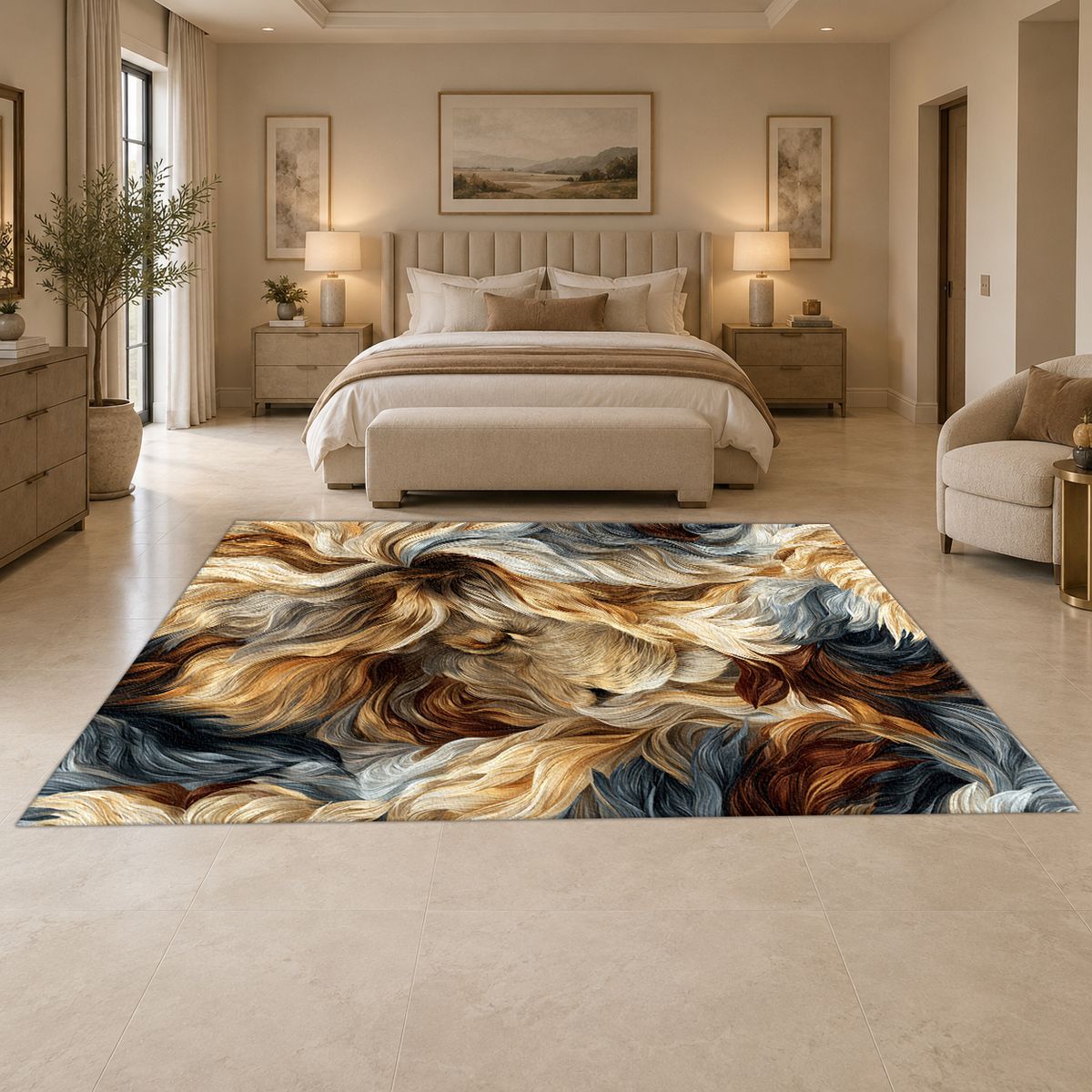 Cream and Black Fur Swirl printed area rug