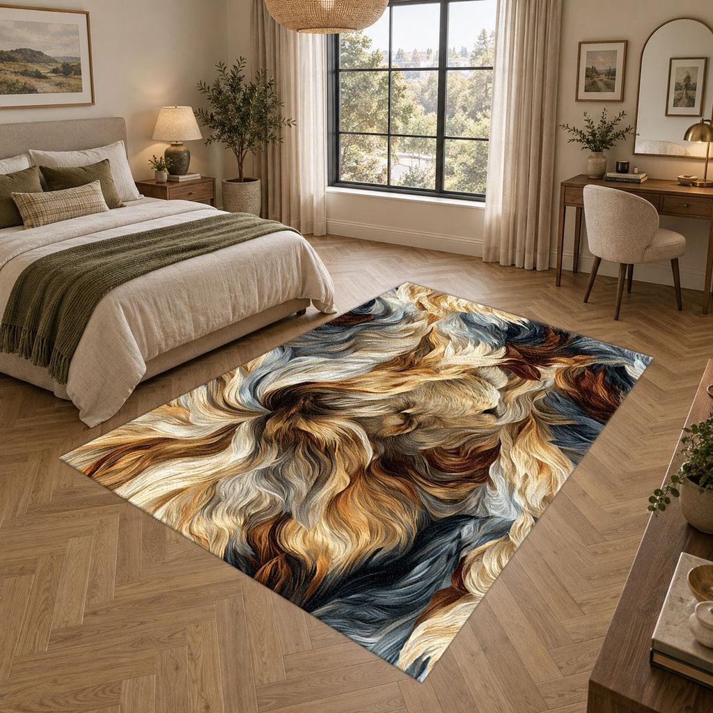 Cream and Black Fur Swirl printed area rug
