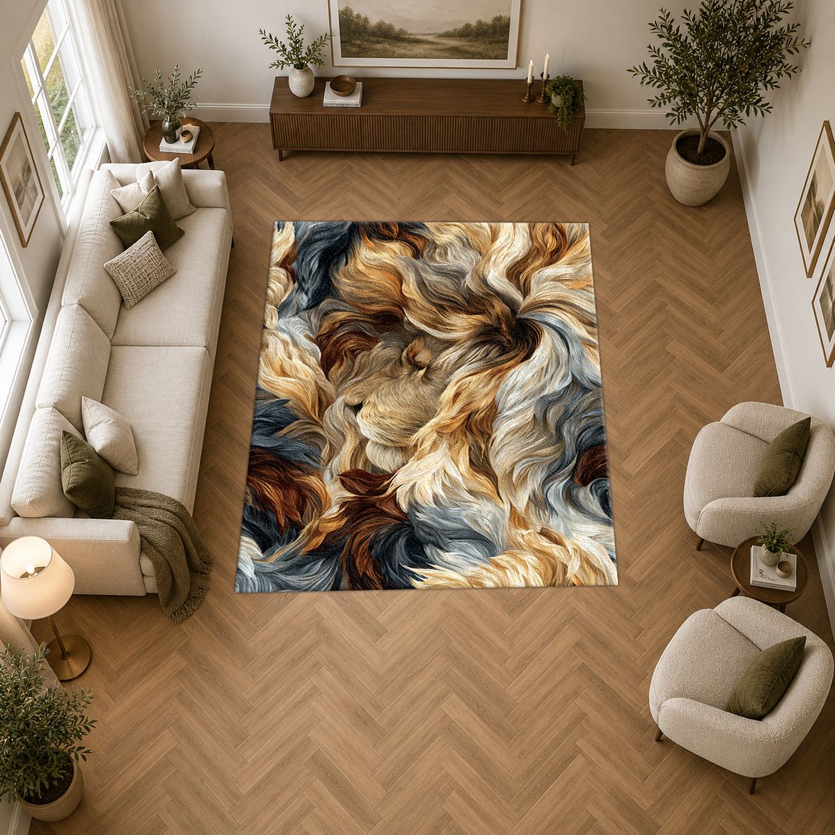 Cream and Black Fur Swirl printed area rug
