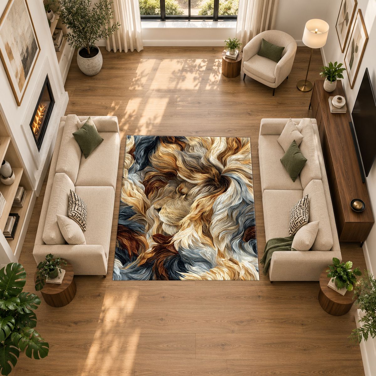 Cream and Black Fur Swirl printed area rug