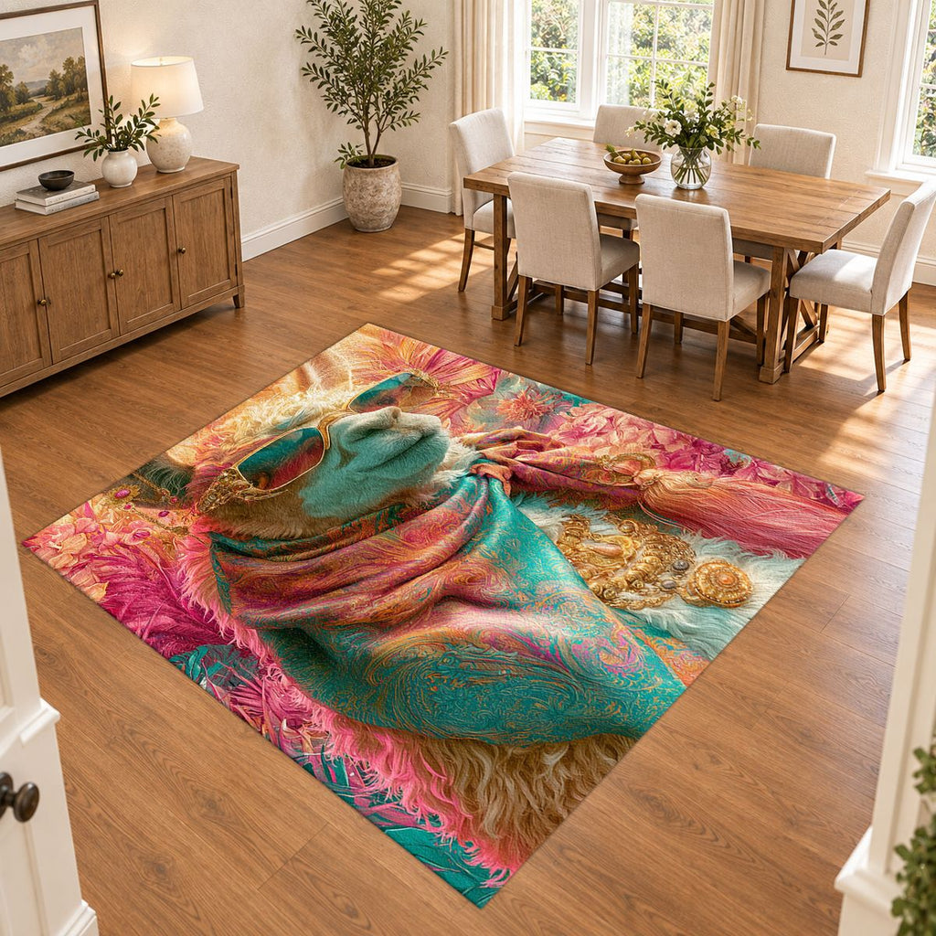 Llama in Pink Scarf Pop Art printed area rug