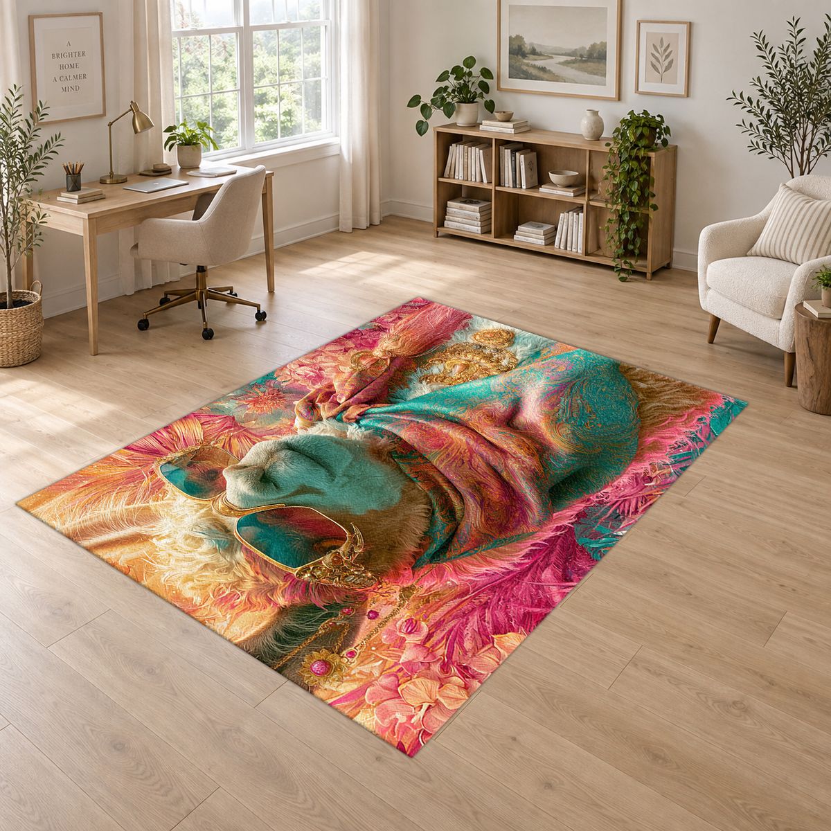 Llama in Pink Scarf Pop Art printed area rug
