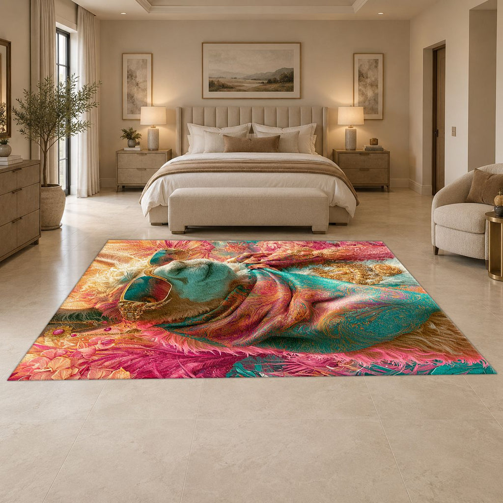 Llama in Pink Scarf Pop Art printed area rug