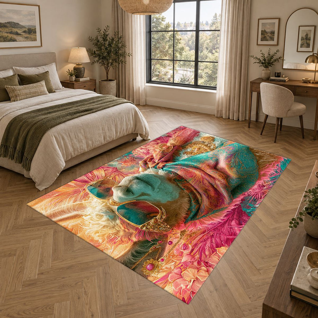 Llama in Pink Scarf Pop Art printed area rug