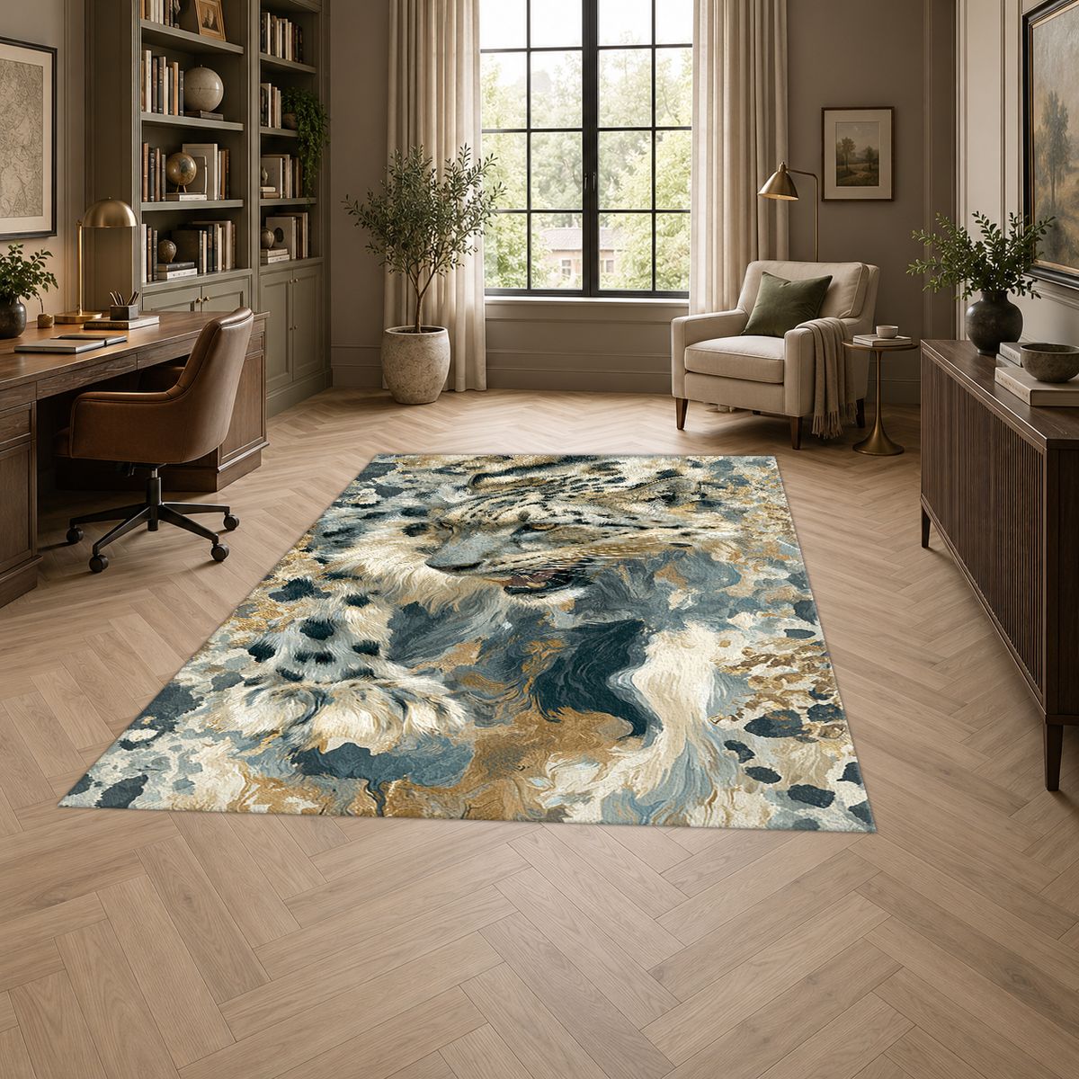 Snow Leopard Abstract Pattern printed area rug