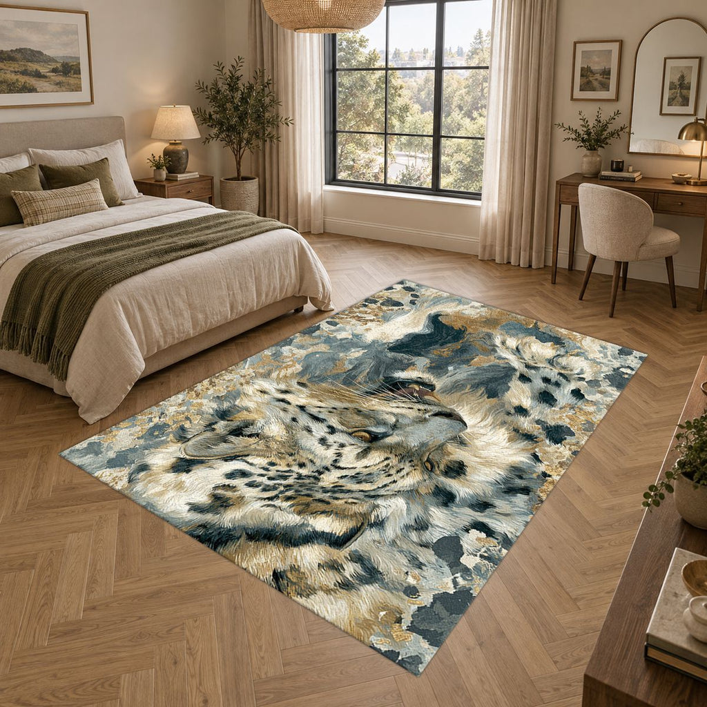 Snow Leopard Abstract Pattern printed area rug