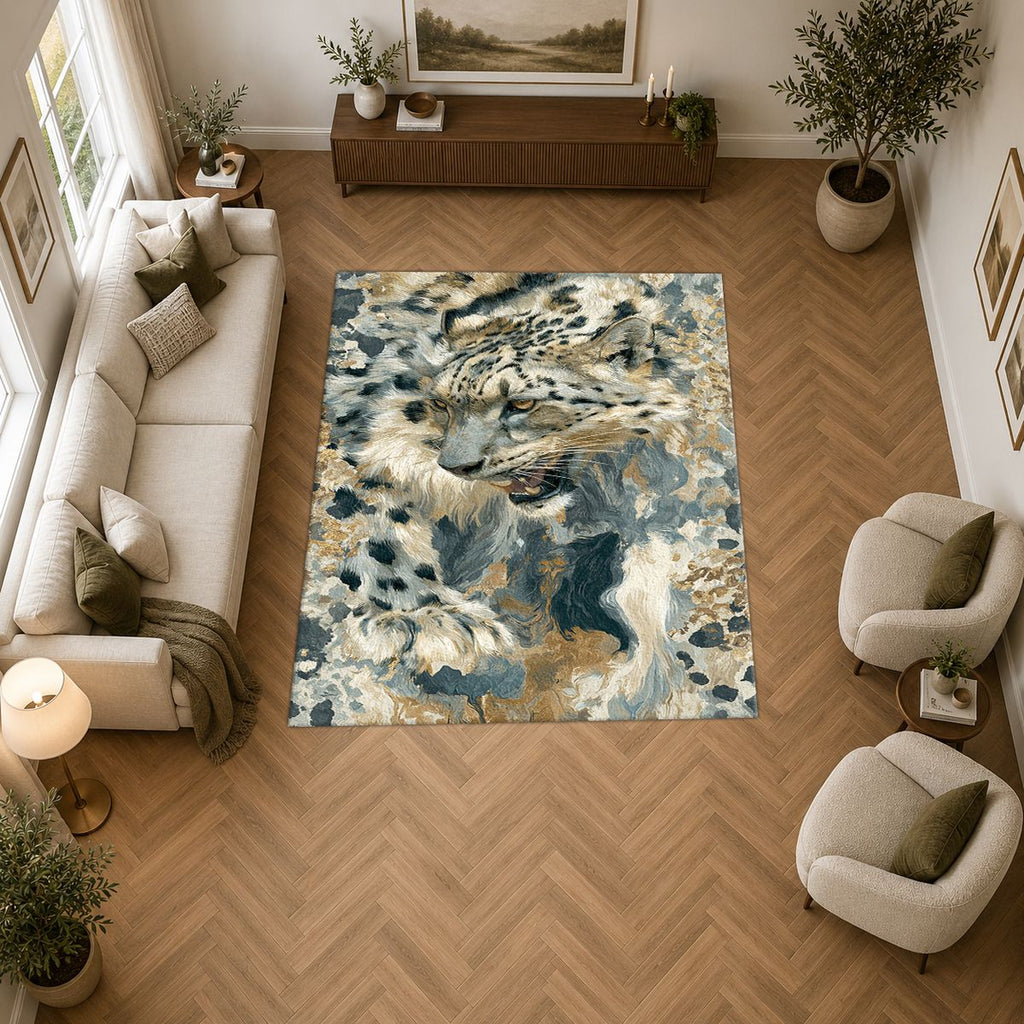 Snow Leopard Abstract Pattern printed area rug