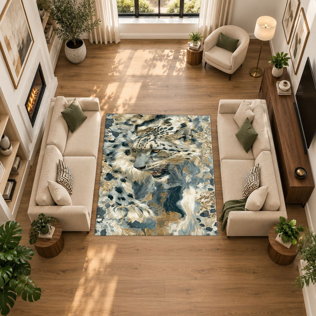 Snow Leopard Abstract Pattern printed area rug