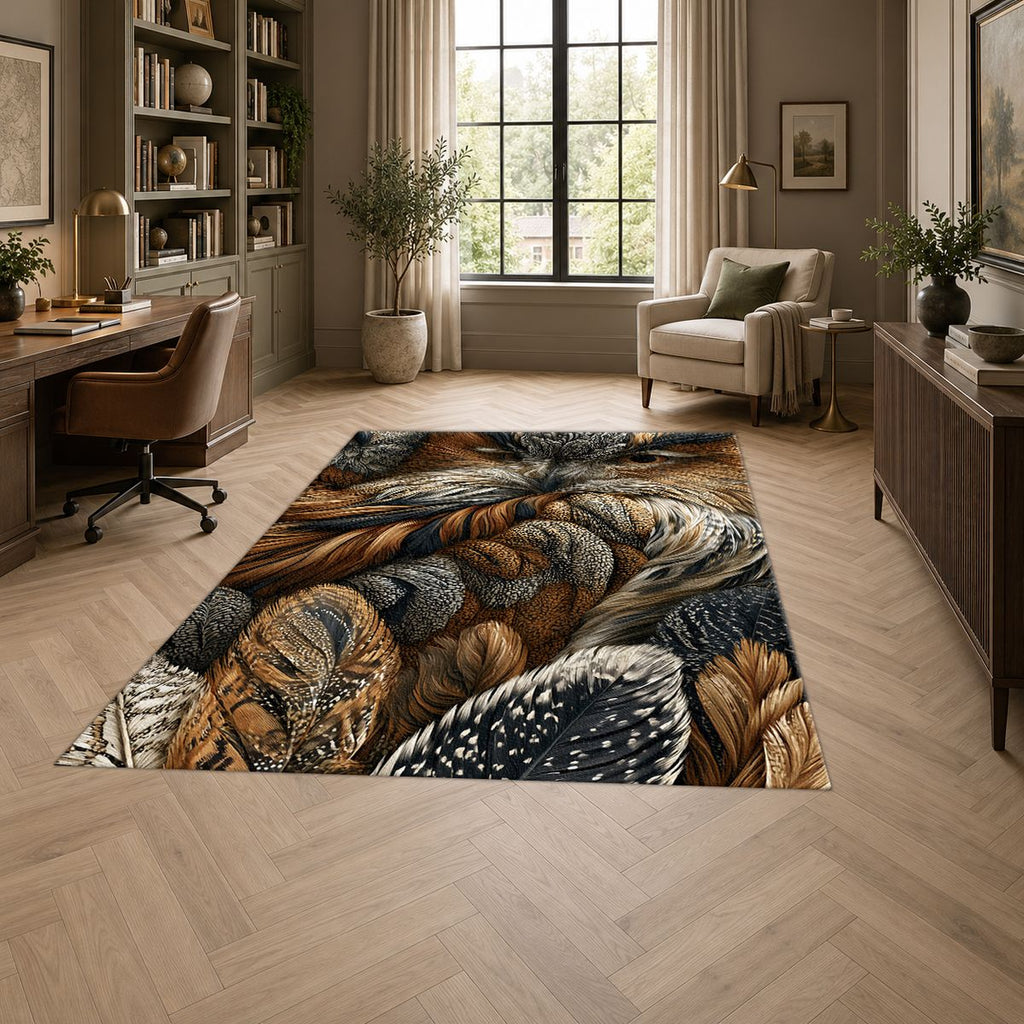 Brown Owl Feather Close Up printed area rug