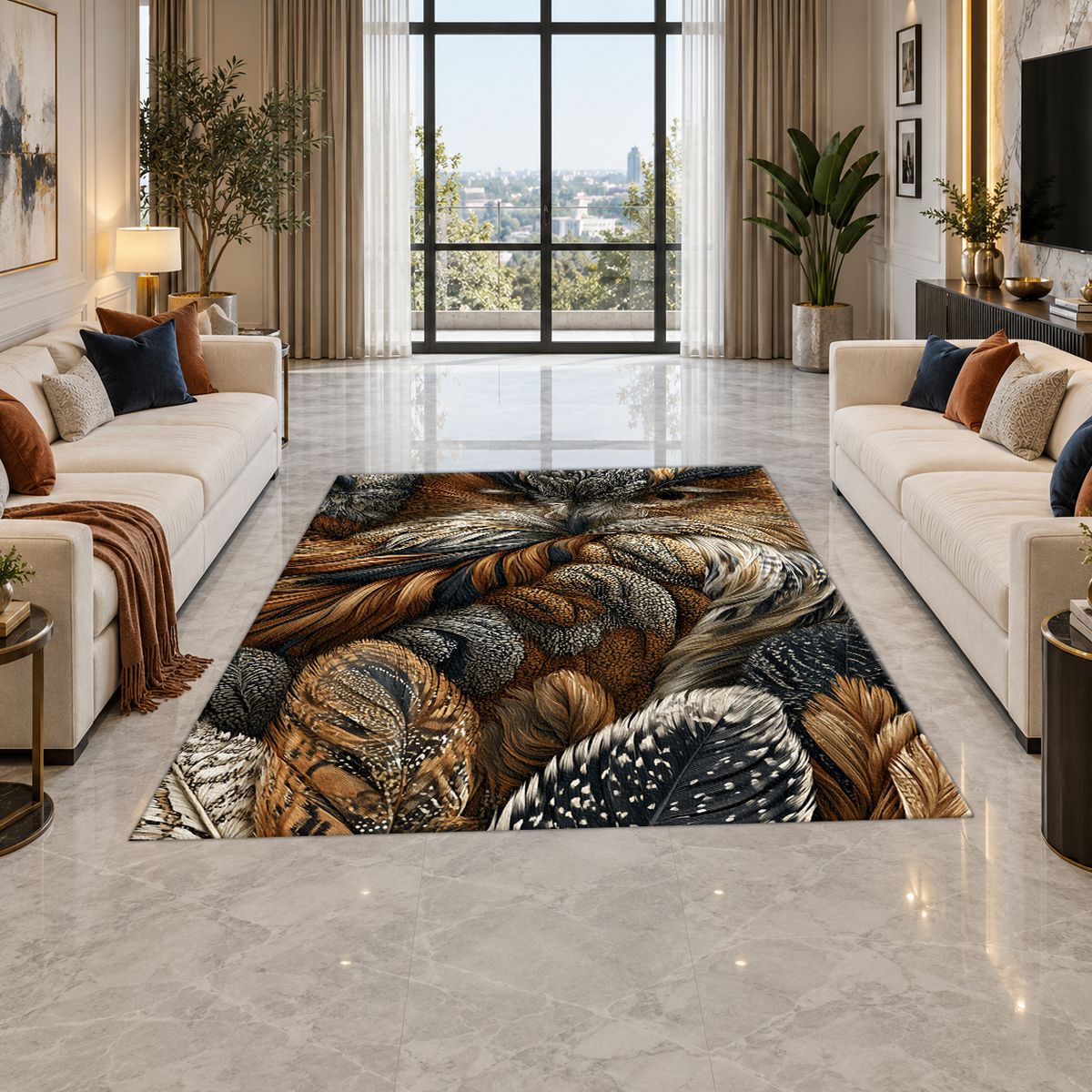 Brown Owl Feather Close Up printed area rug
