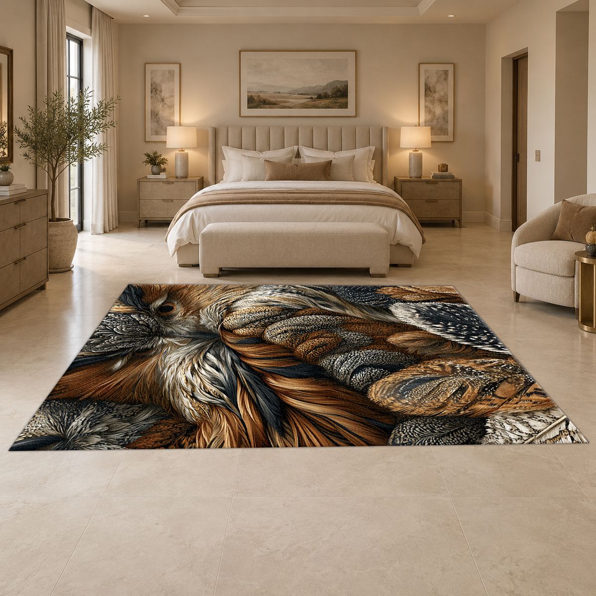 Brown Owl Feather Close Up printed area rug