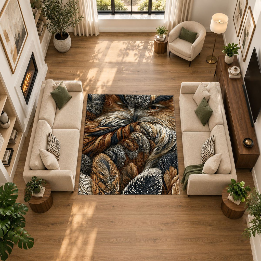 Brown Owl Feather Close Up printed area rug