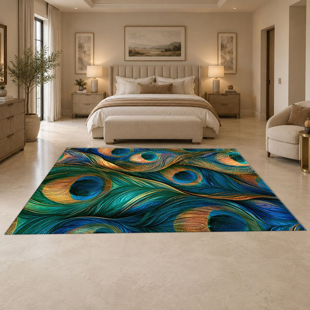 Peacock Feathers Jewel Tone printed area rug