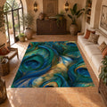 Emerald Peacock Feather Swirl printed area rug