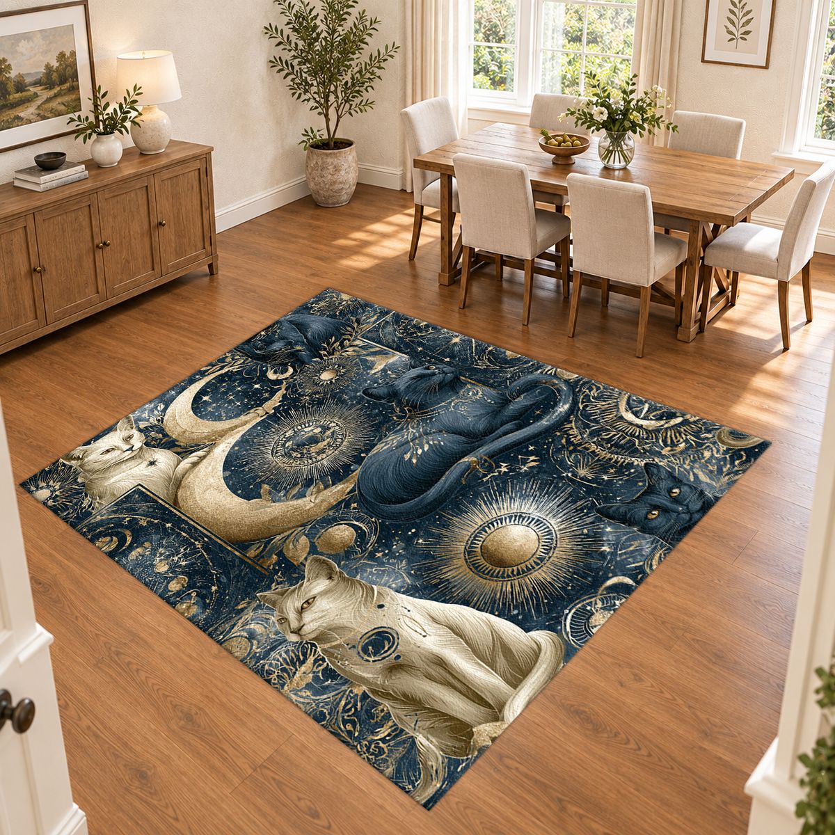 Mystical Cats Moon Phases printed area rug