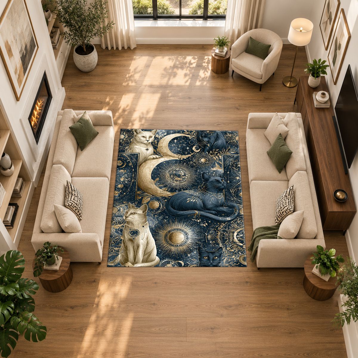 Mystical Cats Moon Phases printed area rug