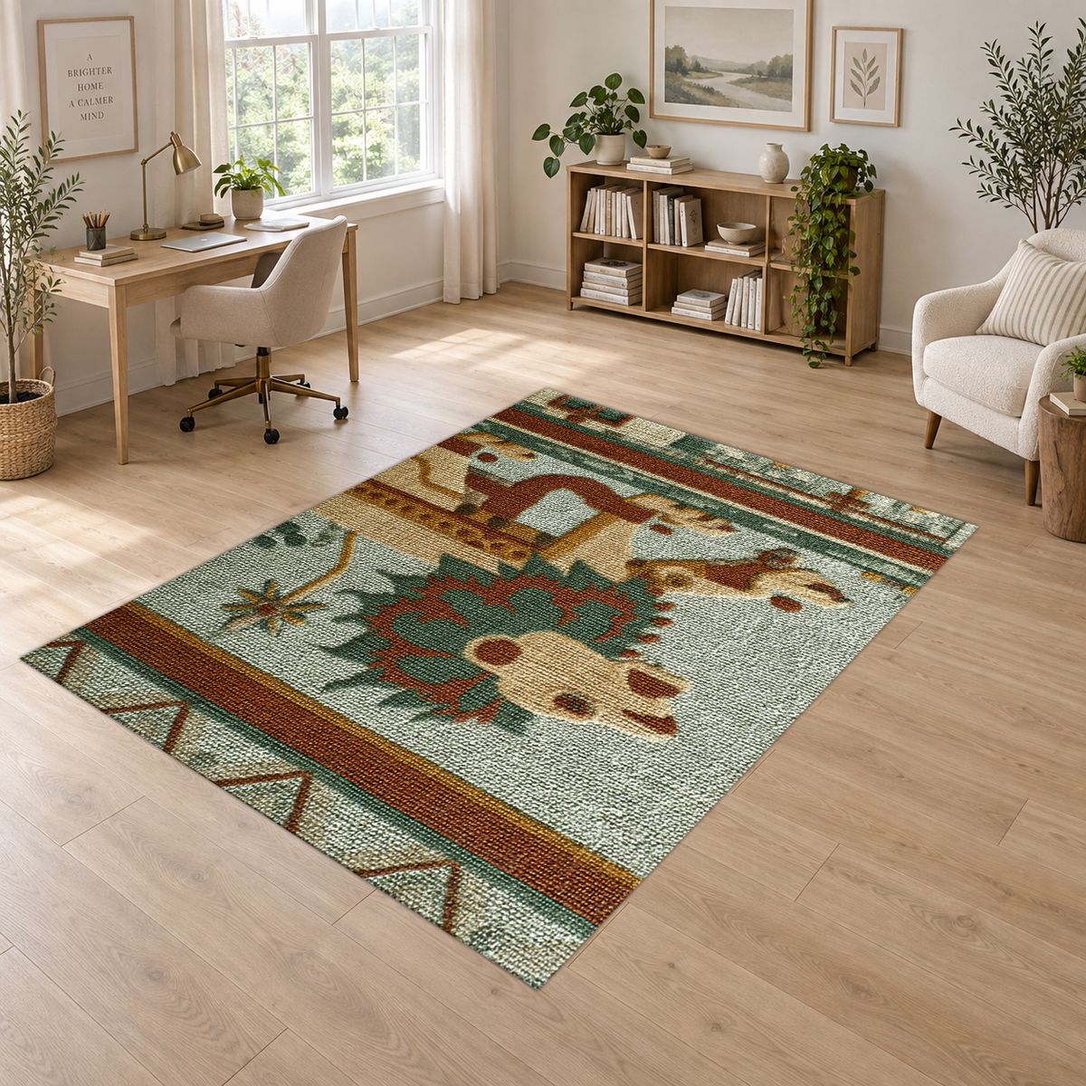 Ancient Lion Mosaic printed area rug
