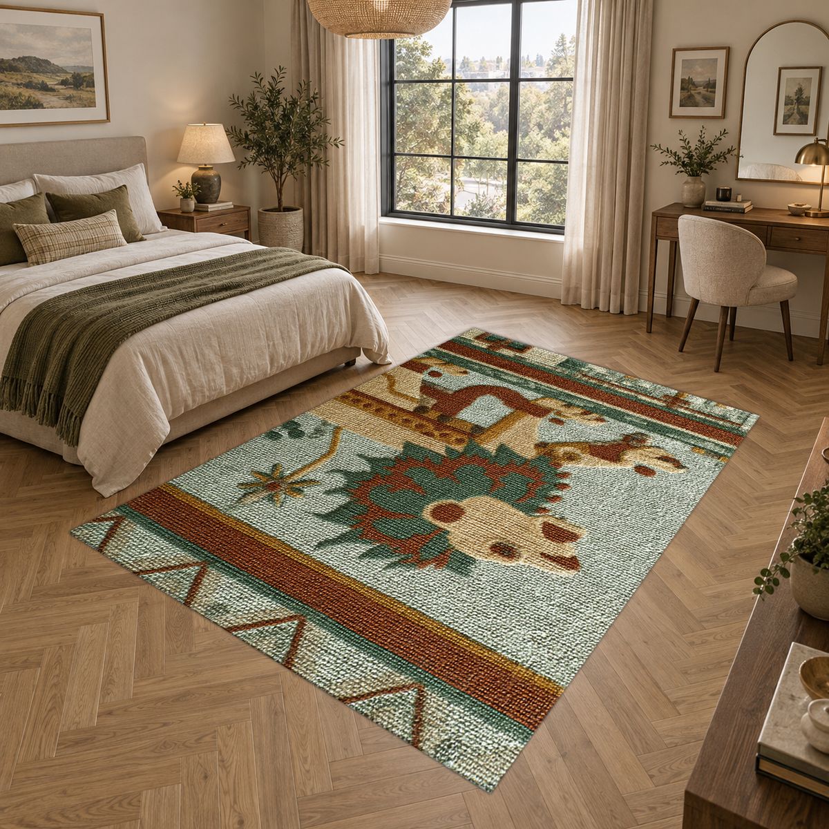 Ancient Lion Mosaic printed area rug