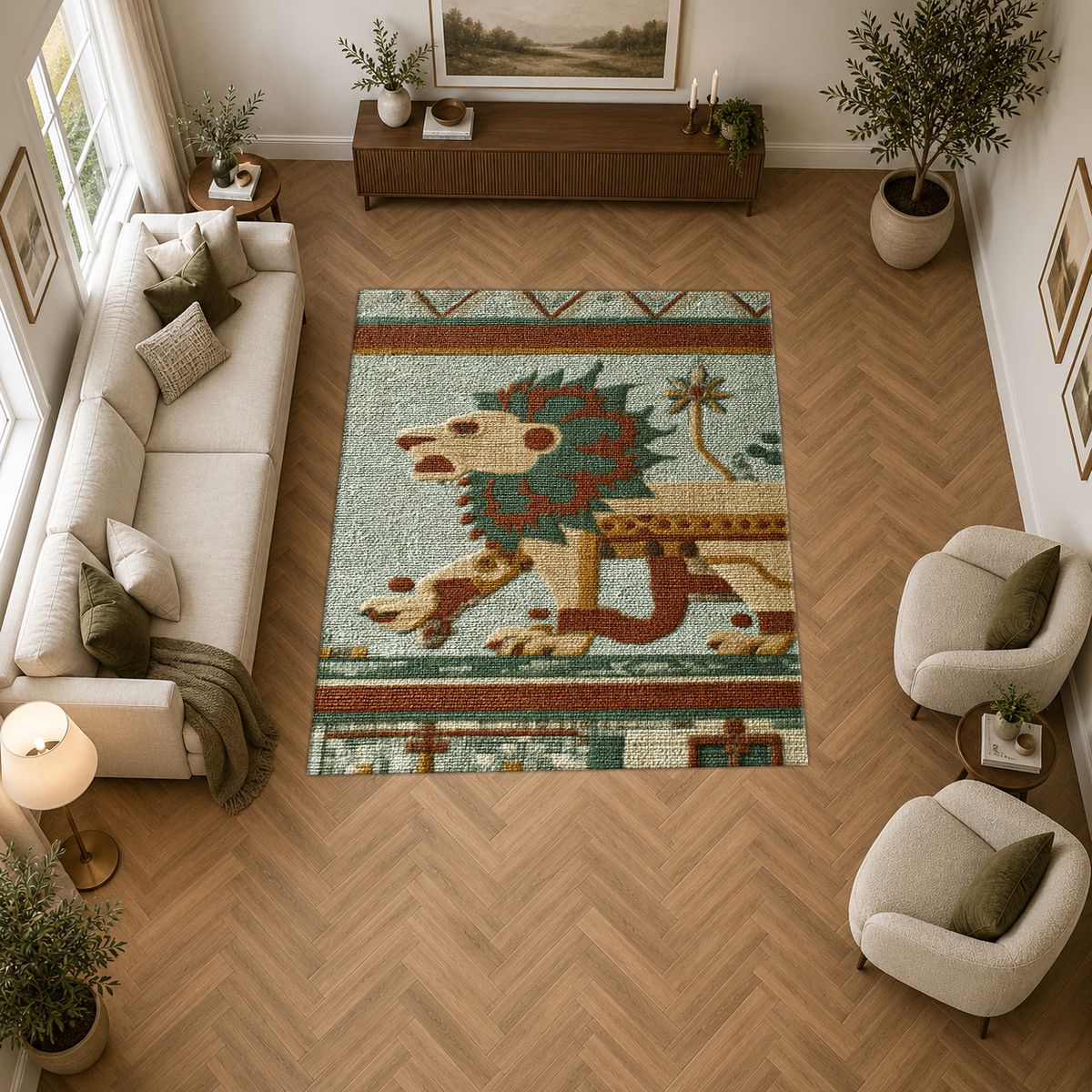 Ancient Lion Mosaic printed area rug