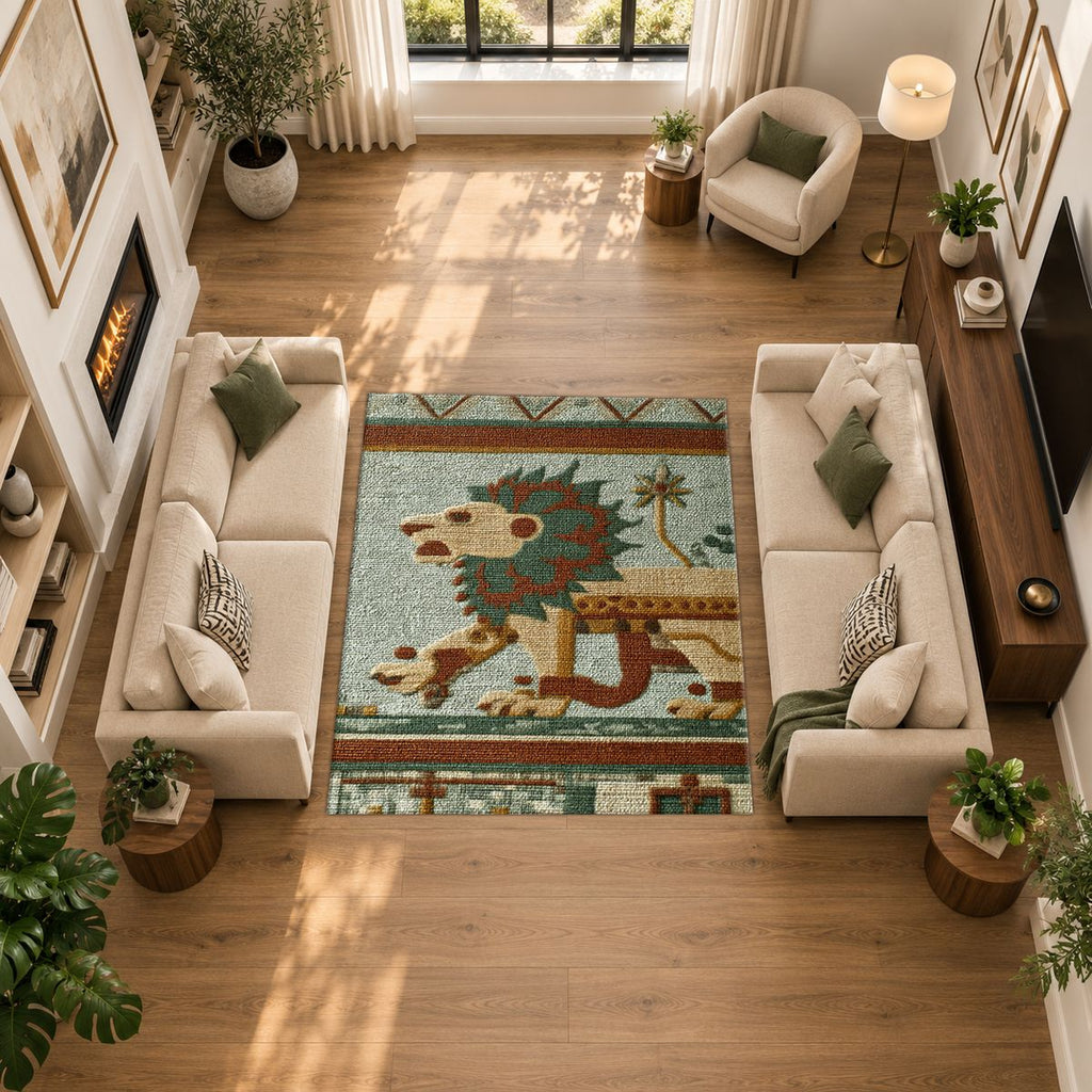 Ancient Lion Mosaic printed area rug