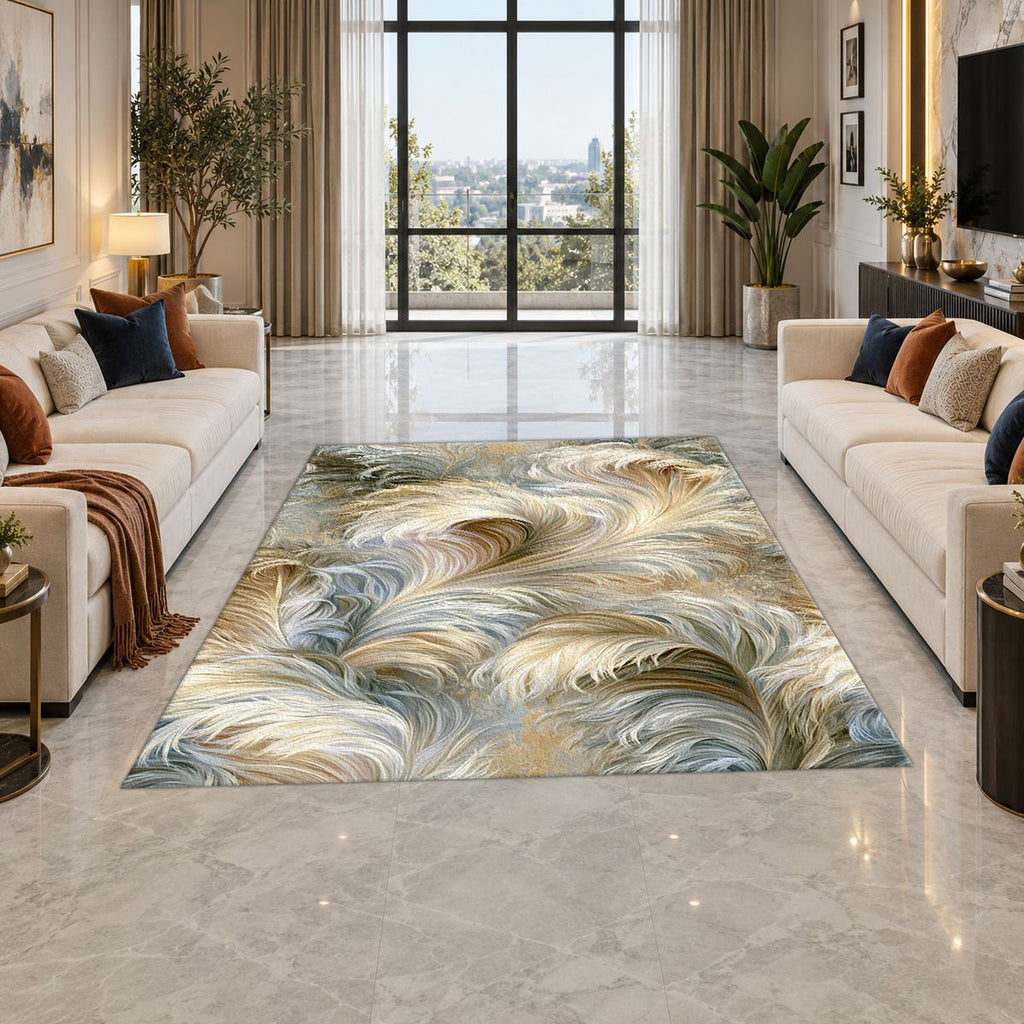 Ivory Feather Swirl printed area rug