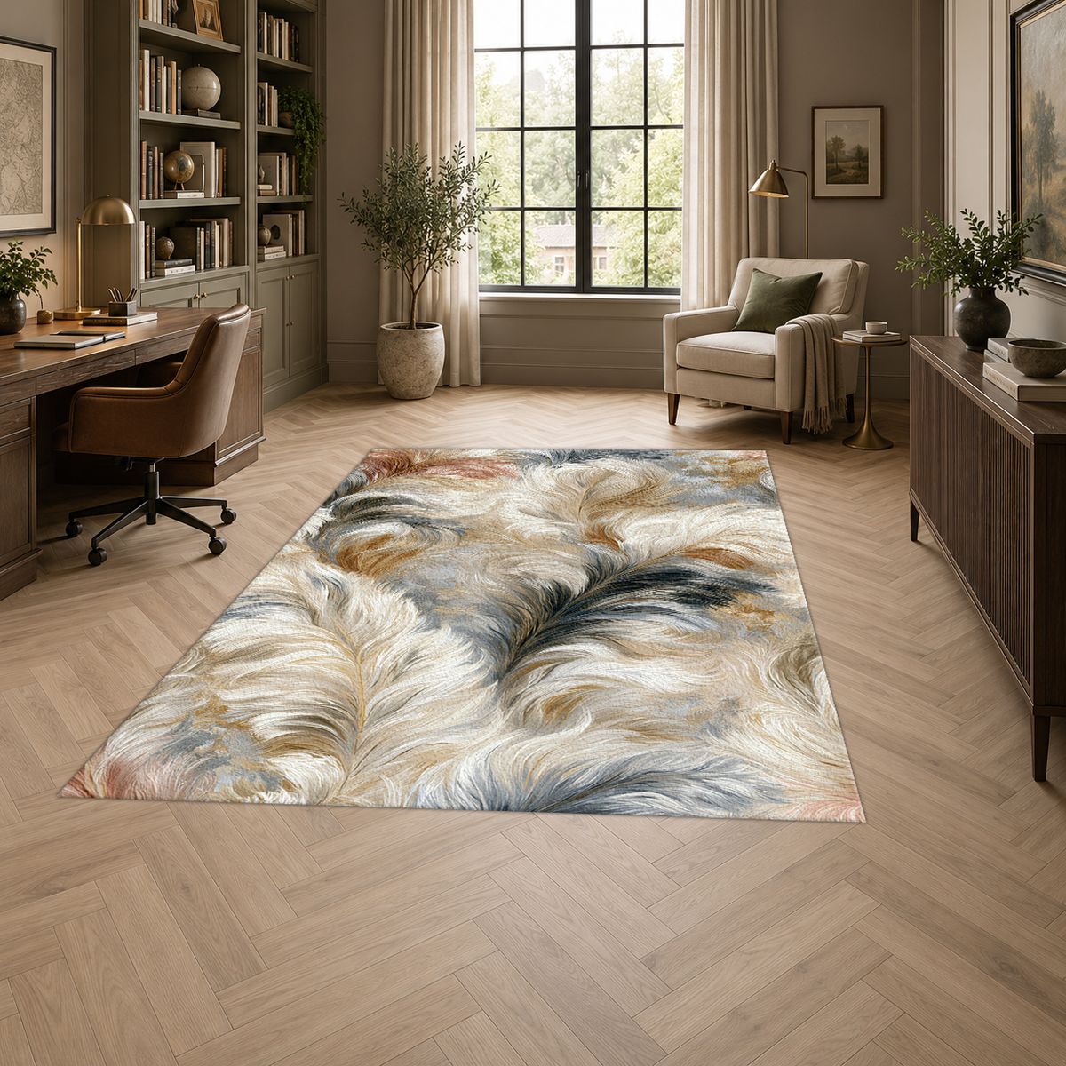 White and Gray Fluffy Fur printed area rug