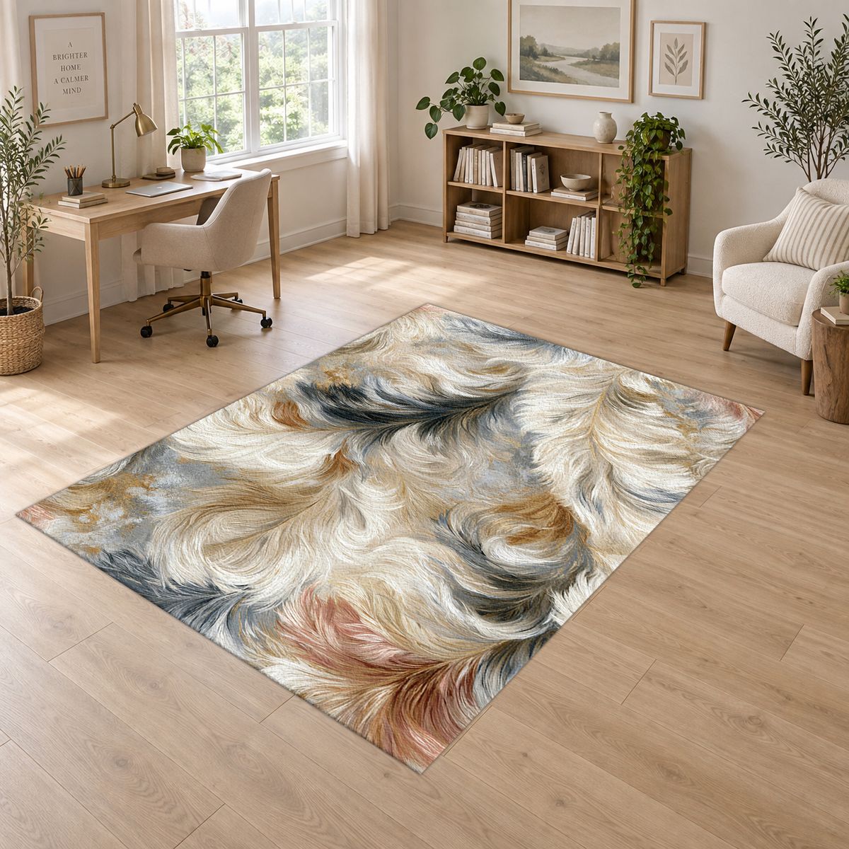 White and Gray Fluffy Fur printed area rug