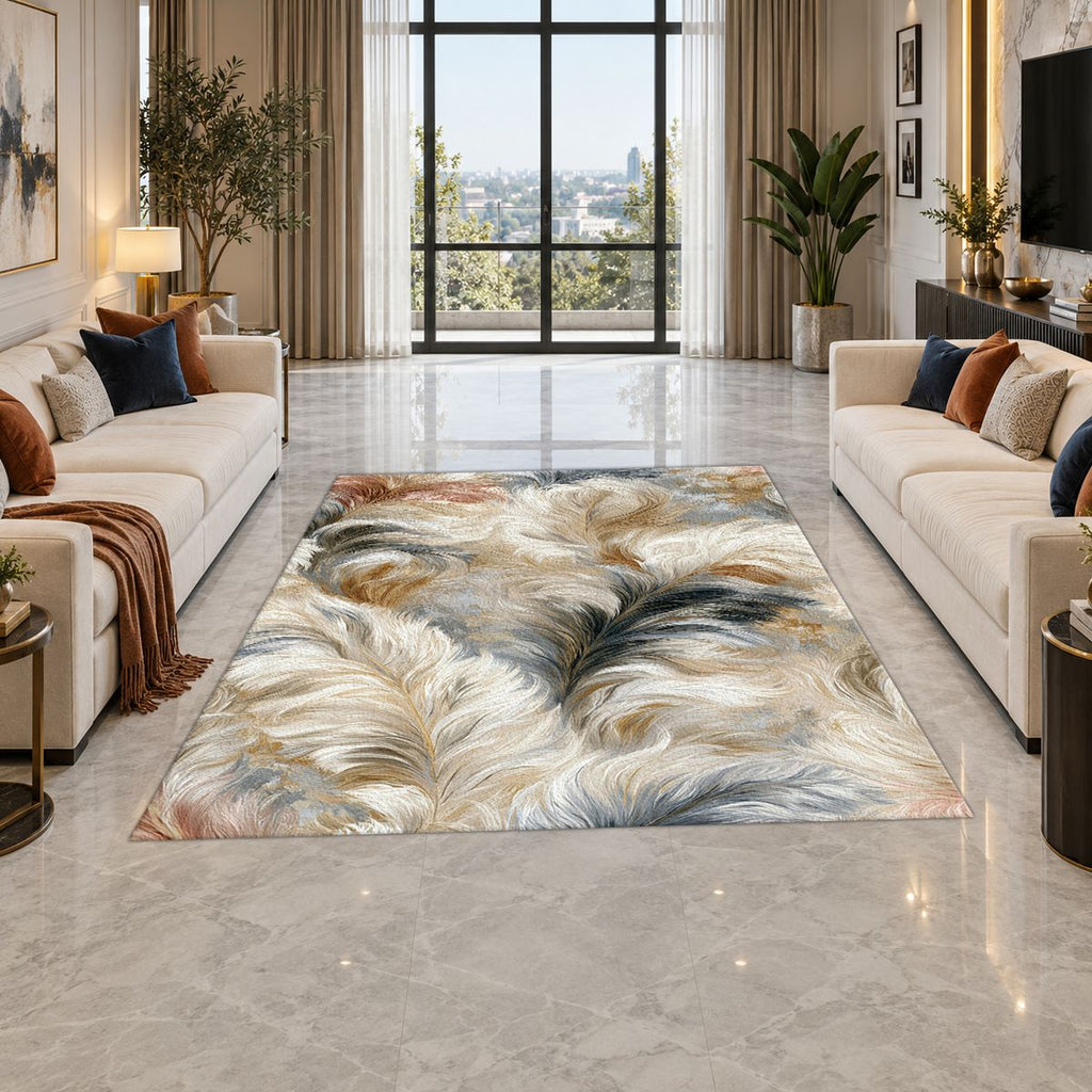 White and Gray Fluffy Fur printed area rug